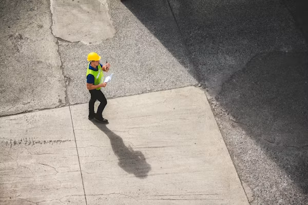 Asphalt sealing contractor inspecting pavement before sealcoating