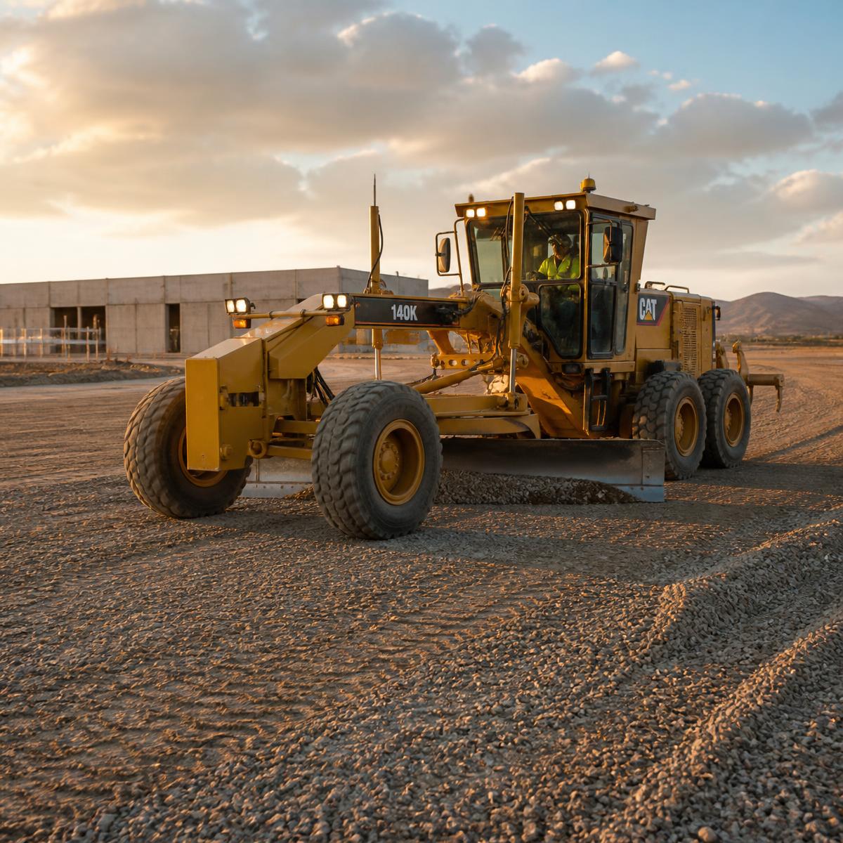 California paving specialist grading a building pad before asphalt installation